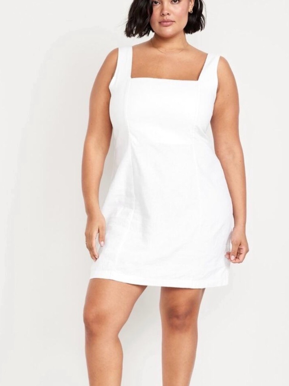 Old Navy White Lilies Square-Neck Linen-Blend Mini